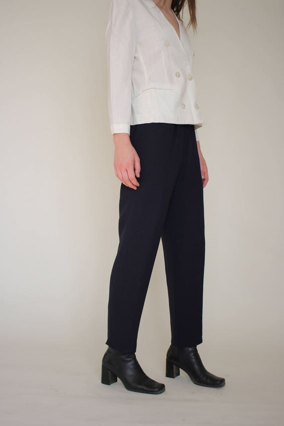 navy high waist tapered pants/ pleated trouser/ 80