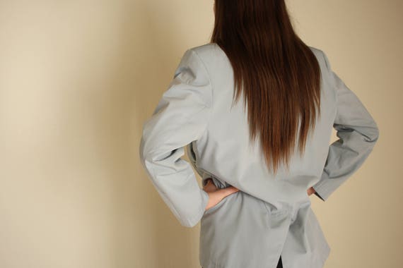 pale blue oversized jacket/ patch pocket plastic … - image 5