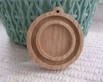 1p  wooden round pendant base with 20 mm cabochon frame and blank ring around it,wooden jewel supply,blank bezel cup,wooden  pendant tray