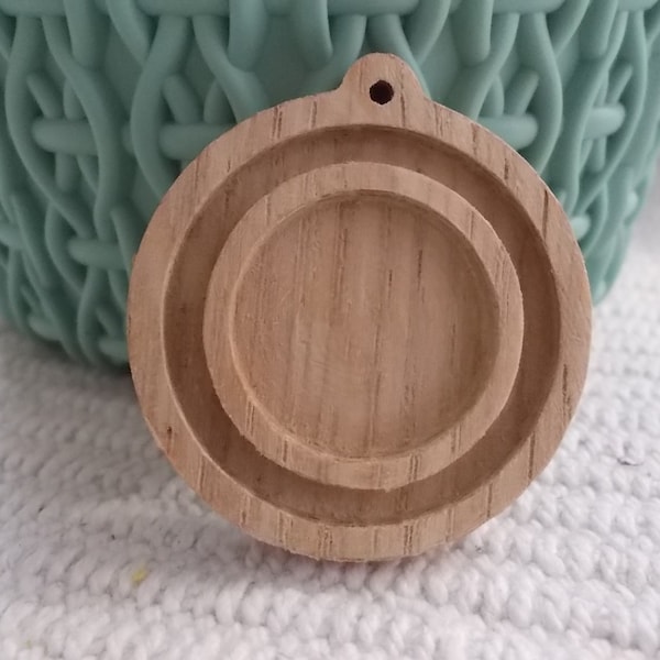 1p  wooden round pendant base with 20 mm cabochon frame and blank ring around it,wooden jewel supply,blank bezel cup,wooden  pendant tray