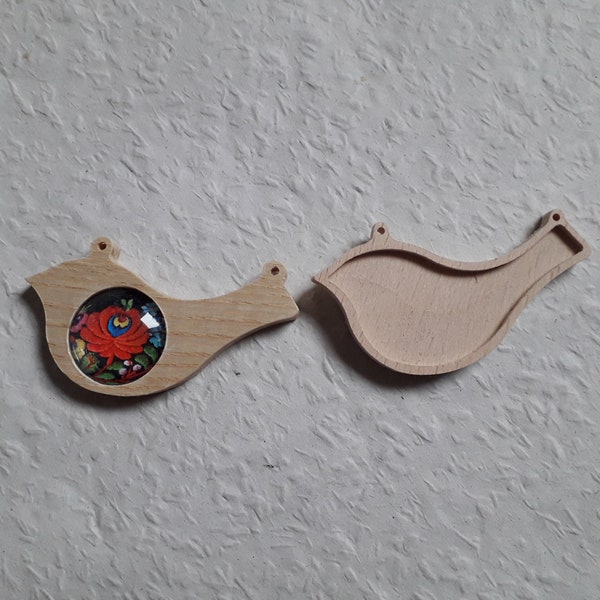 1 p unfinished wooden little bird pendant base with two loops,wooden bird resin tray,wooden bird setting,wooden jewel supply, bird craft