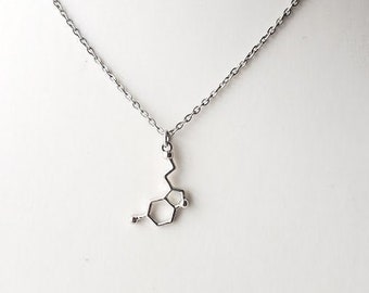 Serotonine molecule silver necklace