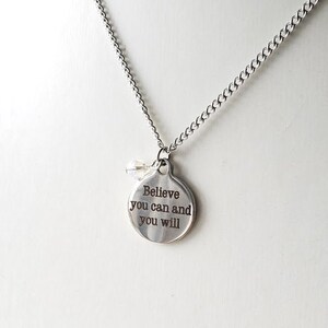 Believe you can and you will citation stainless steel necklace with crystal
