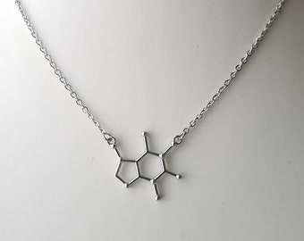 Cafeine molecule silver necklace