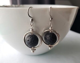 Lava stone silver earrings / Essential oil diffuser