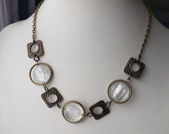 Antique bronze geometric style necklace with Murano glass coins