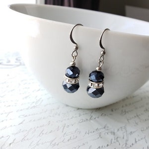 Black crystal drop earrings with rhinestones