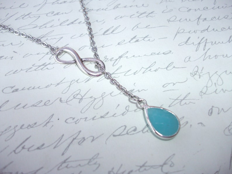 Infinity gold lariat necklace with turquoise drop