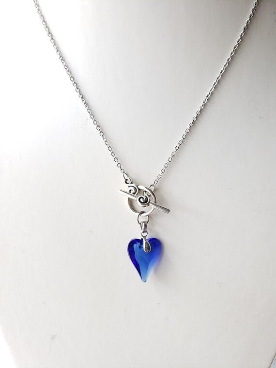 Sapphire Blue Crystal Heart Necklace Etsy