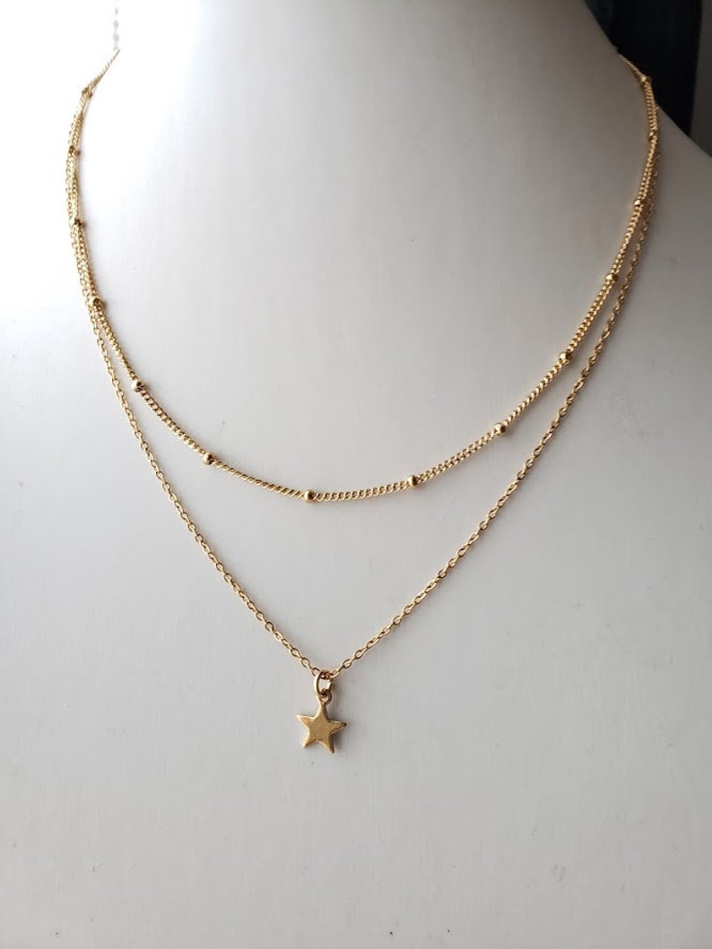 Gold chain layered necklace with star pendant image 3
