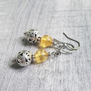 Citrine yellow stone filigree silver earrings