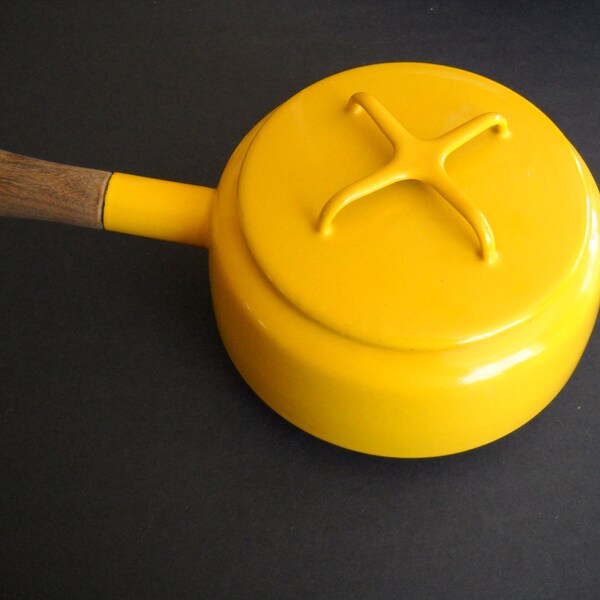 Vintage Dansk  Kobenstyle Yellow Sauce/Fondue Pot Wood Handle