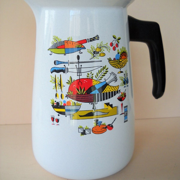 Vintage Percolator Coffee Pot Georges Briard Style Kitchen Graphics