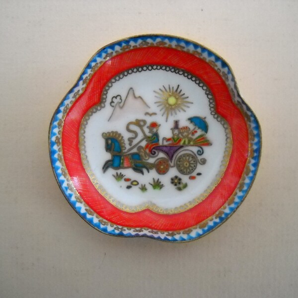 Vintage Steinbock Autriche peinte à la main en émail broche plateau plat