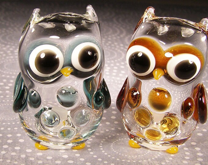 Hand Blown Glass Owl Salt and Pepper Shakers Etsy