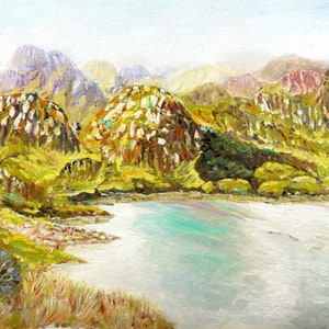 Mountain Lake - Original Oil Painting Impressionistic - Contemporary Art - Canvas Landscape 16x12 inches