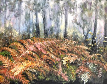 Forest with Fern bushes - Original impressionistic oil painting - Canvas Painting 16x12 inches