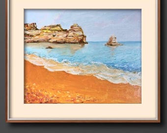 Beach landscape, Portugal- Original Oil Painting from artist,  10x8 inches