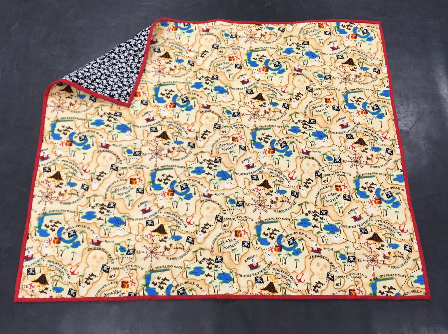 Pirate Quilt Treasure Map Quilt Whole Cloth Quilt Kids Etsy