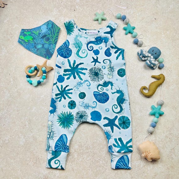 Tutina con creature marine, vestito nautico, neonato nautico