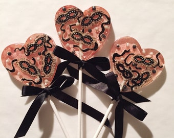 3 Valentines Masquerade Cherry Rose Celebration Luxe Wedding Valentines Day Party Favors Lollipops