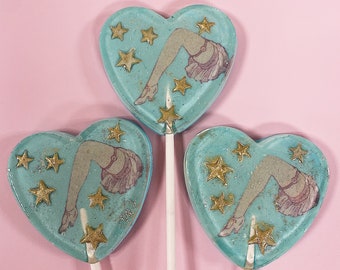 3 Leggy Valentine’s Day Vintage Pin Up Peaches and Cream Heart Shaped Lollipops