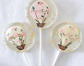 3 Hot Air Balloon Cotton Candy Flavored French Wedding Party Favors Birthday Lollipops