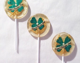 3 St. Patrick's Day Irish Cream flavored glitter shamrocks and horseshoes lollipops