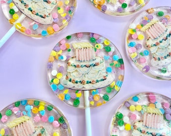 3 Vintage Ephemera Birthday Cake Lollipops