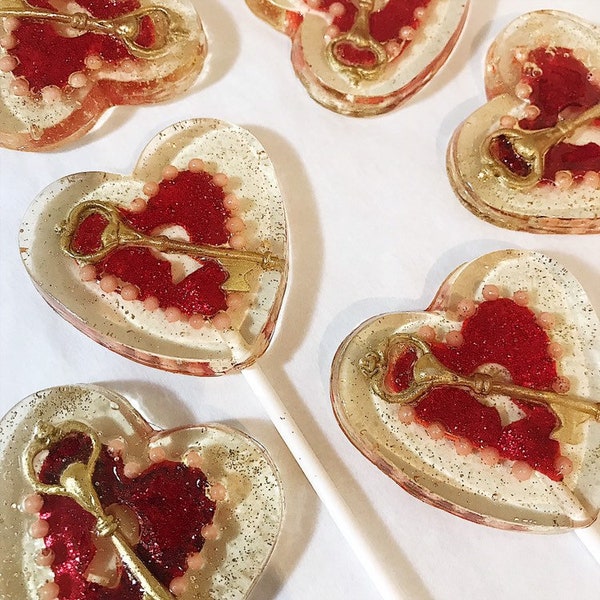 3 Key To My Heart Valentines Day Cherry Marshmallow Victorian Wedding Party Favor Fondant Lollipops