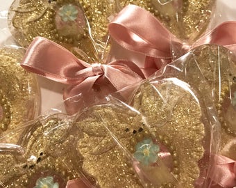 3 Gilded Sacred Heart Luxe Wedding Golden Party Favors Lollipops