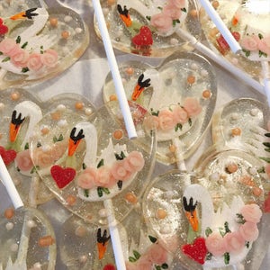 3 Swans of Love Vintage Valentine Wedding Favors Lollipops image 1