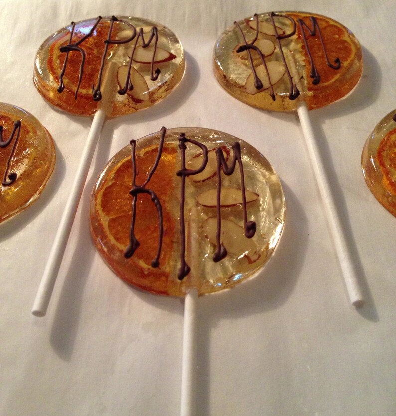 3 Italian Bergamot Party Favors Lollipops With Tangerine Slices And Slivered Almonds image 4