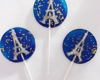 3 Champagne Glittering City Of Light Eiffel Tower Paris Wedding Favors Lollipops