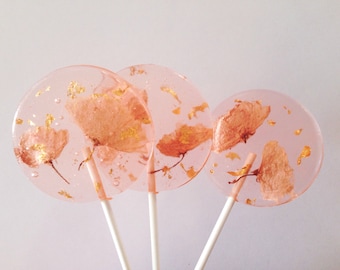 3 Natural Cherry Blossom And Edible 24k Gold Leaf Flakes Wedding Celebration Favors Lollipops