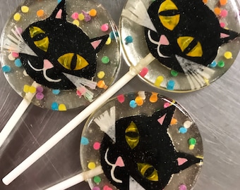 3 Gruselige Schwarze Katze Halloween Natürliche Erdbeere Aroma Lollipops