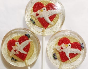 3 Victorian Love Bird Valentines Wedding Favors Lollipops