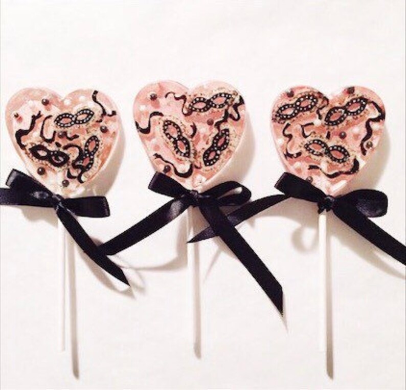 3 Valentines Masquerade Cherry Rose Celebration Luxe Wedding Valentines Day Party Favors Lollipops image 4