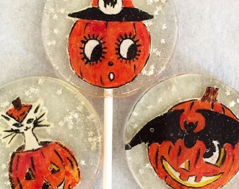3 Spiced pumpkin flavored vintage fondant Halloween favors pumpkin lollipops