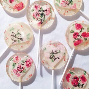3 Natural Rose Flavored Bespoke Hand Painted Roses Valentines Day Wedding Party Favors Lollipops image 1
