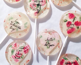 3 Natural Rose Flavored Bespoke Hand Painted Roses Valentines Day Wedding Party Favors Lollipops