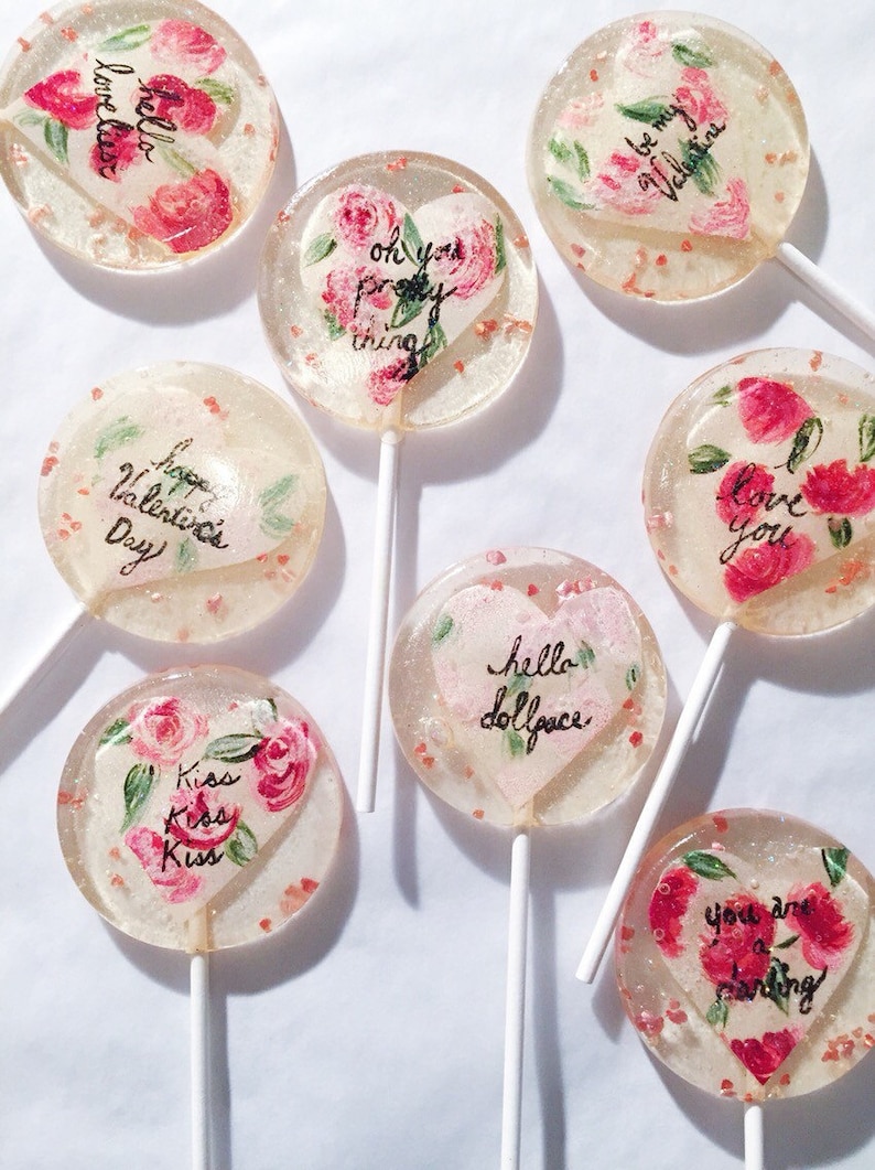 3 Natural Rose Flavored Bespoke Hand Painted Roses Valentines Day Wedding Party Favors Lollipops image 1