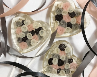 3 Lychee Vintage Roses Luxe Wedding Heart Party Favors Lollipops