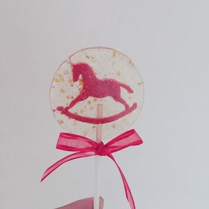 3 Natural Cherry Flavored Glittered Marzipan Rocking Horse Lollipops image 1