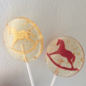 3 Natural Cherry Flavored Glittered Marzipan Rocking Horse Lollipops image 4