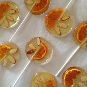 3 Italian Bergamot Party Favors Lollipops With Tangerine Slices And Slivered Almonds image 2