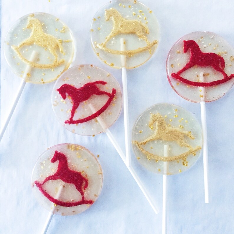 3 Natural Cherry Flavored Glittered Marzipan Rocking Horse Lollipops image 3