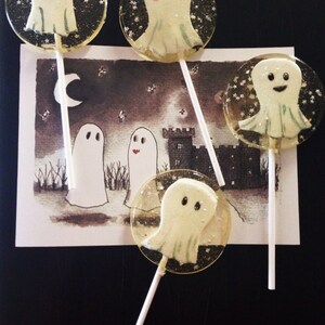 3 Marshmallow Flavored Sparkly Ghost Halloween Party Favors Lollipops image 2