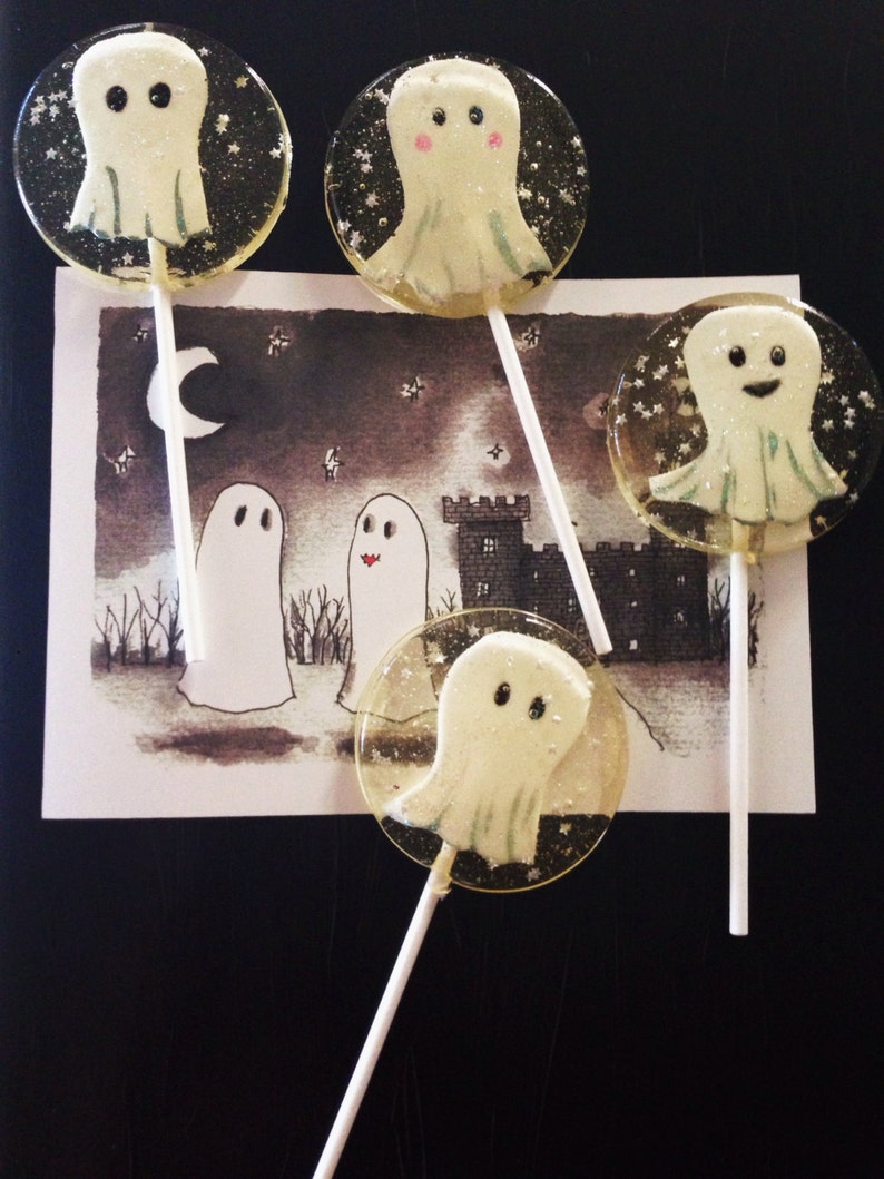 3 Marshmallow Flavored Sparkly Ghost Halloween Party Favors Lollipops image 2