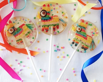 3 Mexican Chocolate Flavored Hand Painted Marzipan Pinata Cinco de Mayo Birthday Wedding Party Favors Lollipops
